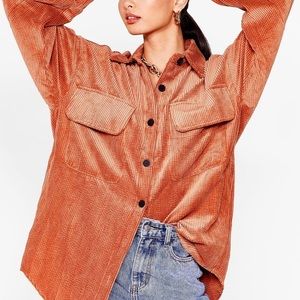NastyGal Corduroy Shirt Jacket in Burnt Orange/Brown